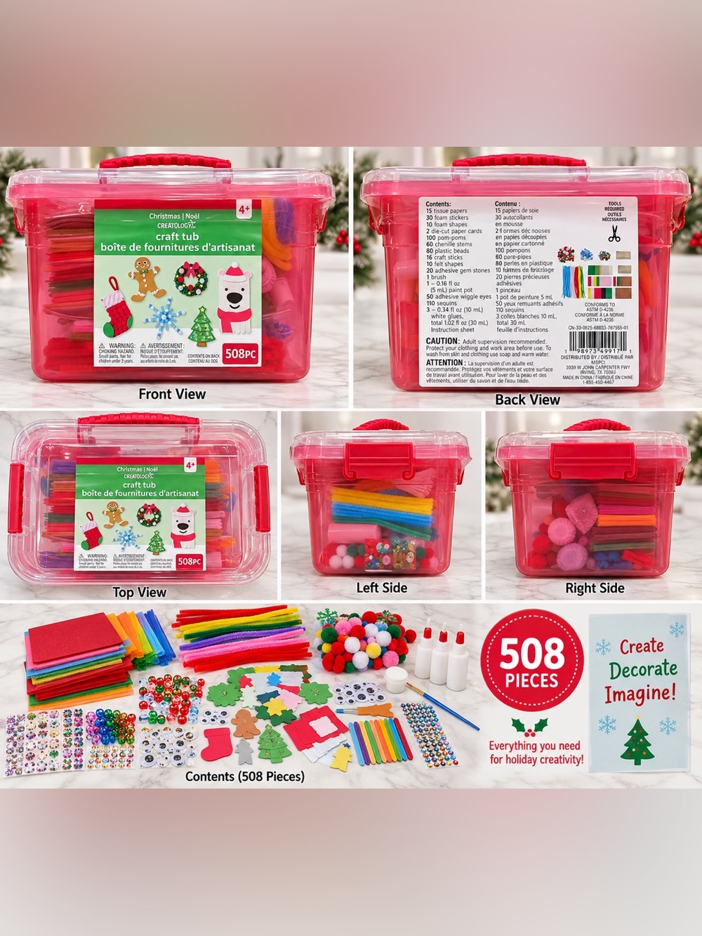 Creatology Christmas Craft Tub 508 Pc Kids Holiday Craft Kit New